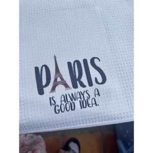 Paris Is Always A Good Idea Waffle Weave Kitchen Towel Eiffel Tower White Tea